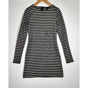 Long‎ Tall Sally Dress Womens XS Black White Stripe Long Sleeve Stretch Coastal